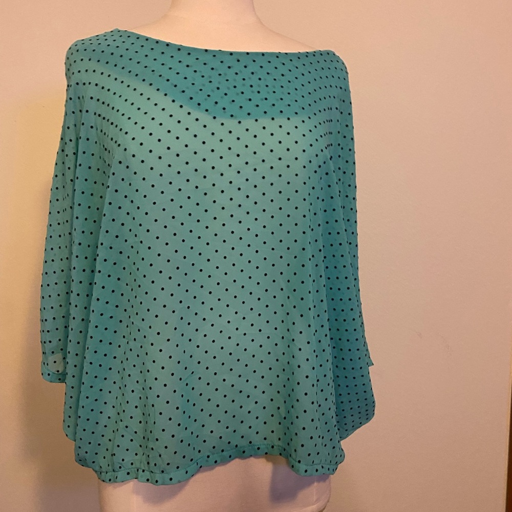 Sheer mint green black polka dot flowy blouse